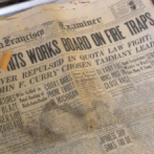 The front page of the San Francisco Examiner's April 24,1929 issue is seen at the Point Reyes National Seashore headquarters in Point Reyes Station, Calif. on Monday, Oct. 29, 2018. (Alan Dep/Marin Independent Journal)